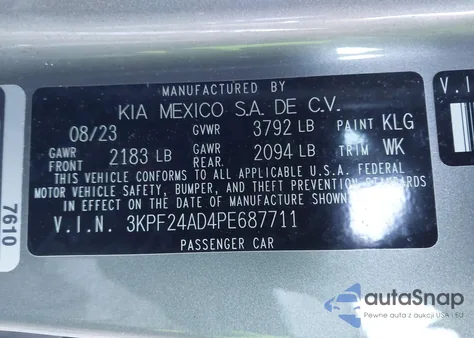 2023 Kia Forte Lxs from USA, damaged, VIN 3KPF24AD4PE687711